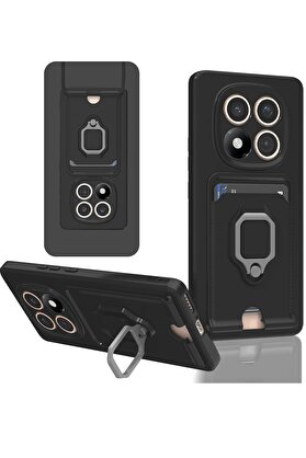 CepteToptan Xiaomi Redmi Note 14 Pro 5G Kılıf Zuma Kartvizitli Yüzüklü Silikon - Siyah - DROPX7495-4252