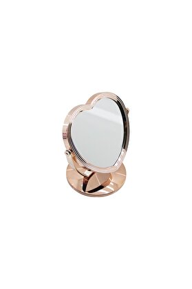 Go İthalat Kalp Model 7 İnç= Çap17.5Cm Makyaj Aynası Çi̇ft Taraflı Bronz - Gümüş Pls.çerçeve