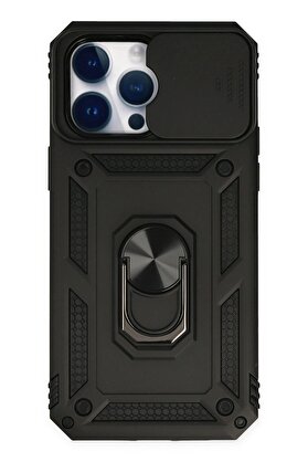 CepteToptan iPhone 14 Pro Kılıf Pars Lens Yüzüklü Silikon - Siyah - DROPX9207-1413