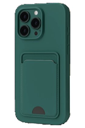 CepteToptan iPhone 16 Pro Kılıf Kelvin Kartvizitli Silikon - Koyu Yeşil - DROPX8782-3469