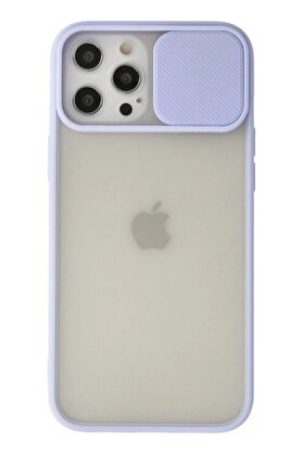 CepteToptan iPhone 12 Pro Max Kılıf Palm Buzlu Kamera Sürgülü Silikon - Lila - DROPX7811-8031