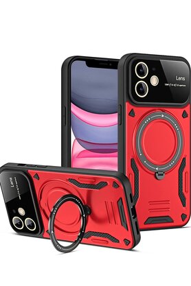 CepteToptan iPhone 11 Kılıf Joy Lens Standlı Kapak - Kırmızı - DROPX3984-4415