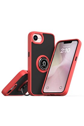 CepteToptan iPhone 16E Kılıf Montreal Yüzüklü Silikon Kapak - Kırmızı - DROPX3100-7023