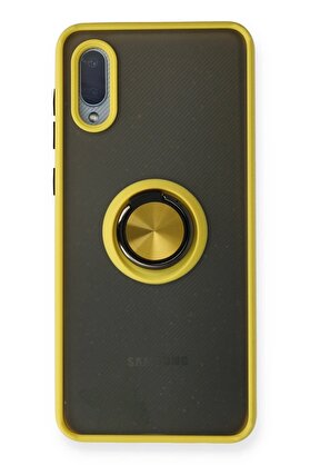 CepteToptan Samsung Galaxy A02 Kılıf Montreal Yüzüklü Silikon Kapak - Sarı - DROPX1398-5275