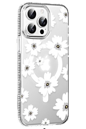 CepteToptan Apple iPhone 15 Pro Floral Magsafe Kapak - Beyaz - DROPX6885-5478