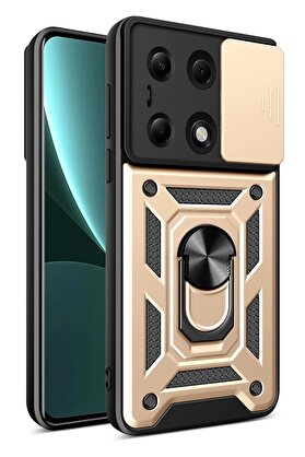 CepteToptan Xiaomi Poco M6 Pro 4G Kılıf Pars Lens Yüzüklü Silikon - Gold - DROPX3459-1053