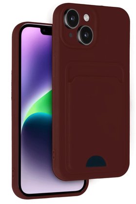 CepteToptan iPhone 14 Kılıf Kelvin Kartvizitli Silikon - Bordo - DROPX4355-1599