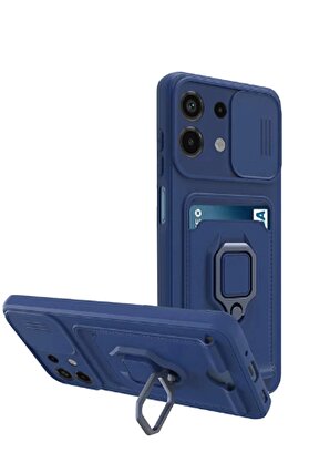 CepteToptan Xiaomi Redmi Note 13 4G Kılıf Zuma Kartvizitli Yüzüklü Silikon - Lacivert - DROPX6911-8774