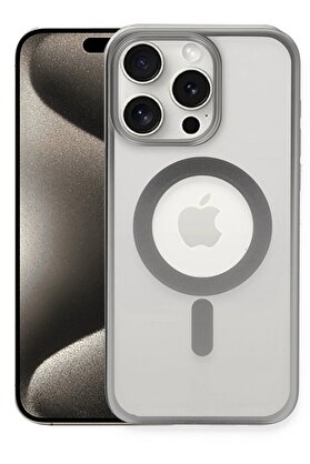CepteToptan iPhone 15 Pro Max Kılıf Erozi Magsafe Kapak - Gümüş - DROPX6307-8746