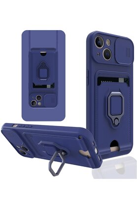 CepteToptan iPhone 14 Kılıf Zuma Kartvizitli Yüzüklü Silikon - Lacivert - DROPX3550-3199