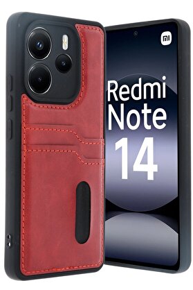 CepteToptan Xiaomi Redmi Note 14 4G Kılıf Sara Kartvizitli Deri Kılıf - Kırmızı - DROPX9202-4405