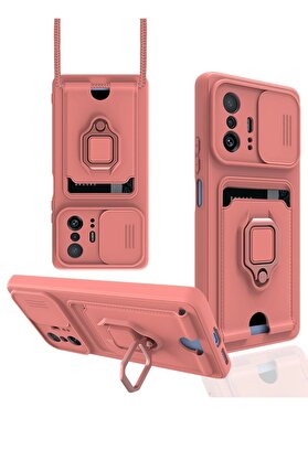 CepteToptan Xiaomi Mi 11T Pro Kılıf Zuma Kartvizitli Yüzüklü Silikon - Pembe - DROPX9866-3047
