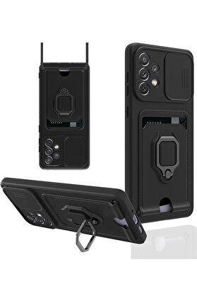 CepteToptan Samsung Galaxy A53 5G Kılıf Zuma Kartvizitli Yüzüklü Silikon - Siyah - DROPX9312-9884