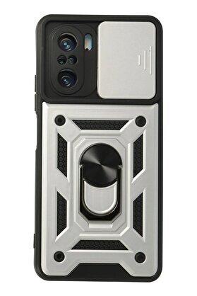 CepteToptan Xiaomi Poco F3 Kılıf Pars Lens Yüzüklü Silikon - Gümüş - DROPX6203-1015