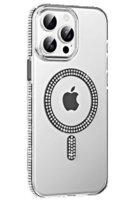CepteToptan Apple iPhone 14 Pro Max Move Taşlı Magsafe Kapak - Siyah - DROPX9233-1019
