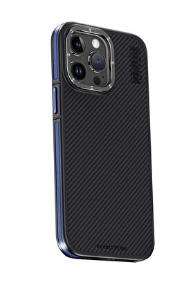 CepteToptan iPhone 15 Pro Kılıf Aramid 600D Kevlar Karbon Fiber Magsafe Kapak - Lacivert - DROPX5323-9145