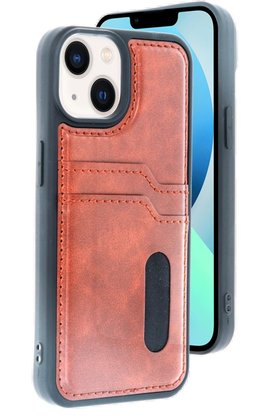CepteToptan iPhone 14 Kılıf Sara Kartvizitli Deri Kılıf - Taba - DROPX8699-2830