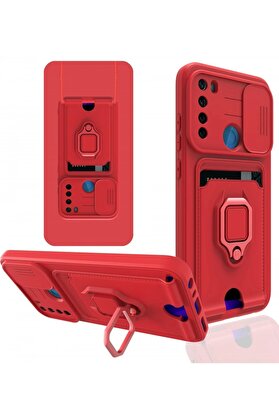 CepteToptan Xiaomi Redmi Note 8 Kılıf Zuma Kartvizitli Yüzüklü Silikon - Kırmızı - DROPX7246-8304