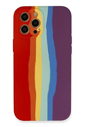 CepteToptan iPhone 12 Pro Kılıf Ebruli Lansman Silikon - Kırmızı-Mor - DROPX8022-1205