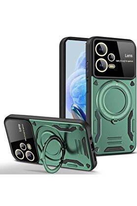 CepteToptan Xiaomi Redmi Note 12 Pro 5G Kılıf Joy Lens Standlı Kapak - Koyu Yeşil - DROPX9034-9219