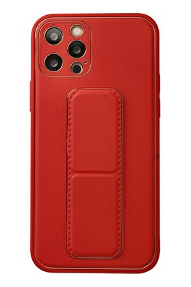 CepteToptan iPhone 12 Pro Kılıf Coco Deri Standlı Kapak - Kırmızı - DROPX8772-2851