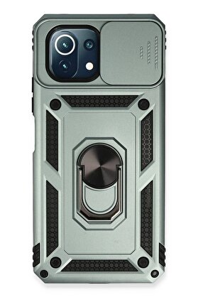 CepteToptan Xiaomi Mİ 11 Lite Kılıf Pars Lens Yüzüklü Silikon - Yeşil - DROPX2244-3360