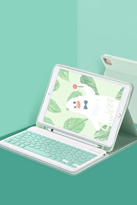 CepteToptan iPad Air 11 (2024) Kılıf KC01 Smart Klavyeli Tablet Kılıfı - Açık Yeşil - DROPX3375-6676
