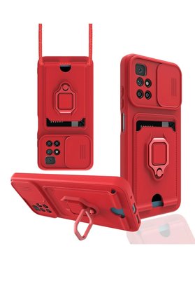 CepteToptan Xiaomi Redmi 10 2022 Kılıf Zuma Kartvizitli Yüzüklü Silikon - Kırmızı - DROPX7412-7834