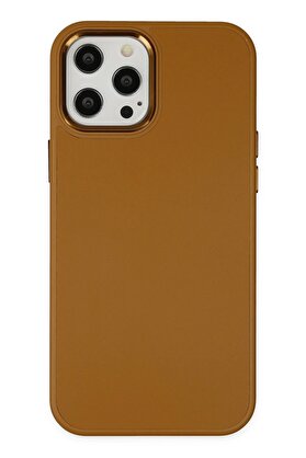 CepteToptan iPhone 12 Pro Max Kılıf Asya Deri Silikon - Kahverengi - DROPX8014-1457
