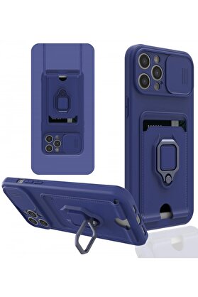 CepteToptan iPhone 12 Pro Kılıf Zuma Kartvizitli Yüzüklü Silikon - Lacivert - DROPX3901-1274