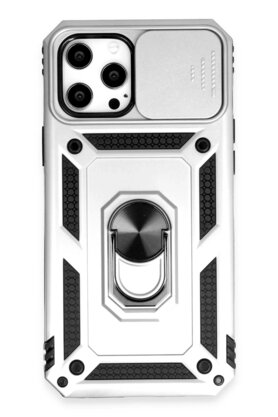 CepteToptan iPhone 12 Pro Max Kılıf Pars Lens Yüzüklü Silikon - Gümüş - DROPX8699-8990