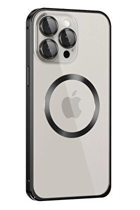 CepteToptan iPhone 15 Pro Max Kılıf Metal Bumper Magneticsafe Kapak - Siyah - DROPX8297-7505
