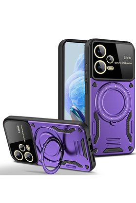 CepteToptan Xiaomi Redmi Note 12 Pro 5G Kılıf Joy Lens Standlı Kapak - Mor - DROPX2181-6385