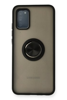 CepteToptan Samsung Galaxy A02S Kılıf Montreal Yüzüklü Silikon Kapak - Siyah - DROPX8743-2171