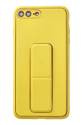 CepteToptan iPhone 7 Plus Kılıf Coco Deri Standlı Kapak - Sarı - DROPX5990-9872