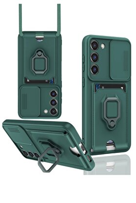 CepteToptan Samsung Galaxy S24 Plus Kılıf Zuma Kartvizitli Yüzüklü Silikon - Yeşil - DROPX9434-4553