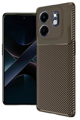 CepteToptan İnfinix Smart 9 Kılıf Auto Focus Karbon Kapak - Kahverengi - DROPX2855-4314