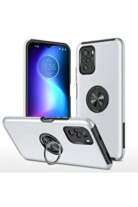 CepteToptan Xiaomi Poco F3 Kılıf Elit Yüzüklü Kapak - Gümüş - DROPX7074-4484