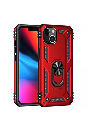 CepteToptan iPhone 14 Plus Kılıf Sofya Yüzüklü Silikon Kapak - Kırmızı - DROPX6564-7095