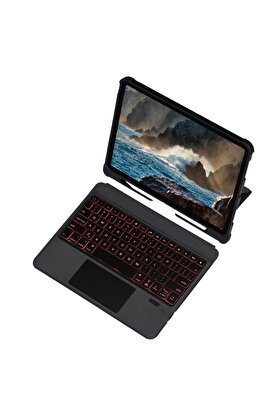 CepteToptan T5206D iPad 10.2 (7.nesil) Kılıf İnter Ledli Klavyeli Tablet Kılıfı - Siya - DROPX5065-5158