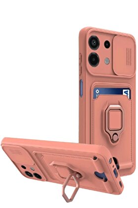 CepteToptan Xiaomi Redmi Note 13 4G Kılıf Zuma Kartvizitli Yüzüklü Silikon - Pembe - DROPX9381-4988
