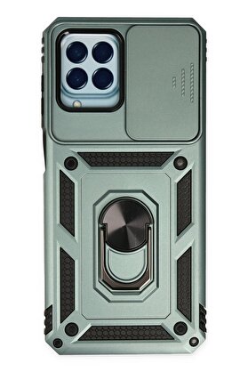 CepteToptan Samsung Galaxy M33 Kılıf Pars Lens Yüzüklü Silikon - Yeşil - DROPX1273-8690