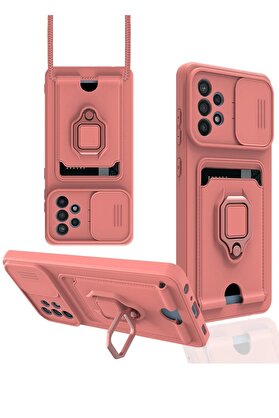 CepteToptan Samsung Galaxy A72 Kılıf Zuma Kartvizitli Yüzüklü Silikon - Pembe - DROPX8107-8976