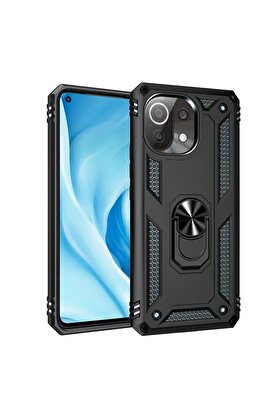 CepteToptan Xiaomi Mİ 11 Lite Kılıf Sofya Yüzüklü Silikon Kapak - Siyah - DROPX4445-2651