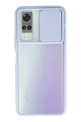 CepteToptan Vivo Y53S Kılıf Palm Buzlu Kamera Sürgülü Silikon - Lila - DROPX6515-8923