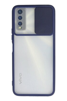 CepteToptan Vivo Y11S Kılıf Palm Buzlu Kamera Sürgülü Silikon - Lacivert - DROPX8797-5719