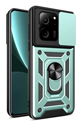 CepteToptan Xiaomi Mi 13T Pro Kılıf Pars Lens Yüzüklü Silikon - Yeşil - DROPX4592-4577