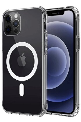 CepteToptan iPhone 12 Kılıf Magneticsafe Şeffaf Silikon - Şeffaf - DROPX9025-2230