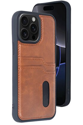CepteToptan iPhone 14 Pro Max Kılıf Sara Kartvizitli Deri Kılıf - Taba - DROPX5195-6809