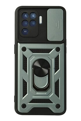 CepteToptan Oppo Reno 5 Lite Kılıf Pars Lens Yüzüklü Silikon - Yeşil - DROPX2545-5384